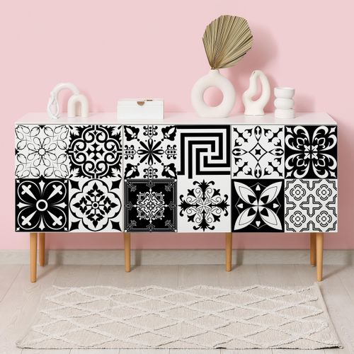 Naklejki Na Kafelki Czarno-biała MAROKAŃSKA Mozaika Zestaw 24 szt. 20x20 na Arena.pl