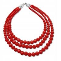 KORALE góralskie dziecięce 3-rzędowe czerwone FOLK rękodzieło 41cm