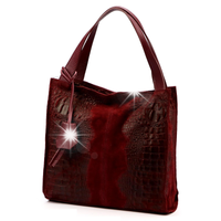 Torebka skórzana CROCO krokodyl shopper klasyczna A4 LUKA bordo wiśnia