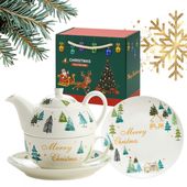zestaw świąteczny - dzbanek z filiżanką i talerzykiem w ozdobnym