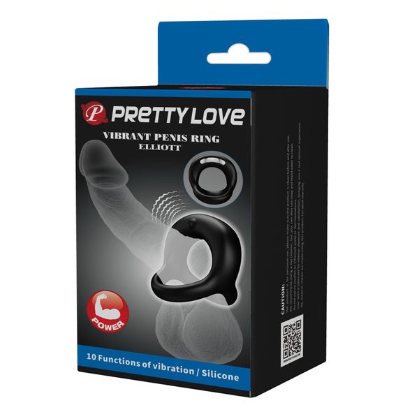 Pretty Love - Vibrant Penis Ring Elliott Black, 10 Vibration Functions zdjęcie 11