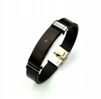 BRANSOLETA MĘSKA BURSZTYN SKÓRA STAL