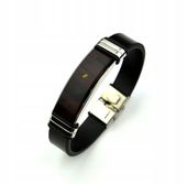 BRANSOLETA MĘSKA BURSZTYN SKÓRA STAL