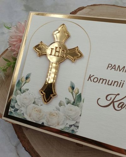 Pamiątka Komunii Świętej-PREZENT, pudełko. Różaniec i serduszko komplet na Arena.pl