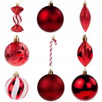 ZESTAW BOMBEK 40 sztuk BOMBKI OZDOBY CHOINKOWE CZERWONE LASKI CUKIERKI