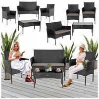 MEBLE OGRODOWE RATTANOWE ZESTAW LUIZA CZARNY 4 OSOBOWY 2 FOTELE SOFA STOLIK