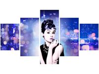 OBRAZ USTA AUDREY HEPBURN PANORAMA MIASTA NIEBIESKI