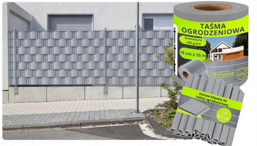 TAŚMA OGRODZENIOWA JASNOSZARA 19x35m OSŁONA NA OGRODZENIE PANELOWE PŁOT +UV na Arena.pl