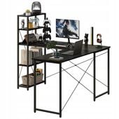 Biurko komputerowe narożne półki regałem czarne industrialne szkolne loft