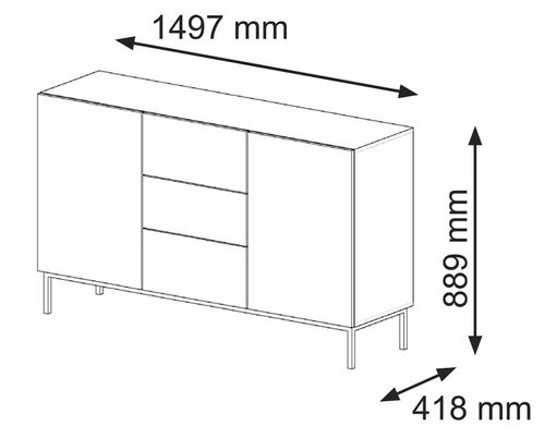 Komoda Ravenna C 150 cm 2D3S czarny połysk rama na Arena.pl
