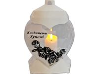 SYN SYNOWI ZNICZ LAMPION SERCE MAŁE BIAŁY+ŚWIECA LED