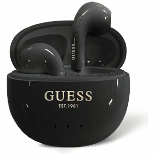 Słuchawki TWS Guess Glossy Effect Egg Shape Printed Classic Logo - czarne zdjęcie 1