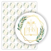 ETYKIETY naklejki okrągłe PIERWSZA KOMUNIA ŚWIĘTA ihs 4 cm 35 szt.