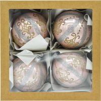 ZESTAW 4 szt.: Bombki okrągłe choinkowe: różowe z paskami