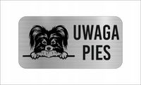 GRAWER Tabliczka nierdzewna 20x10 cm UWAGA PIES Papillon