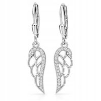 Srebrne Kolczyki 925 Skrzydła Anioła Wiszące z Cyrkoniami