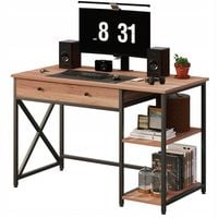 Biurko komputerowe loft industrialne jasny brąz z szufladą I półkami 120cm