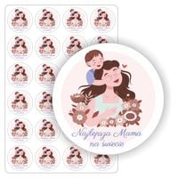 NAKLEJKI etykiety nalepki okrągłe 26 maja DZIEŃ MAMY kwiaty 24szt. 5cm