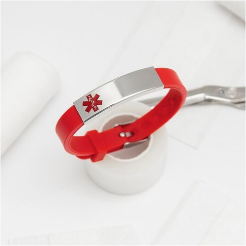 Bransoletka z grawerem męska ratunkowa czerwony kauczuk regulowana BLINGART na Arena.pl