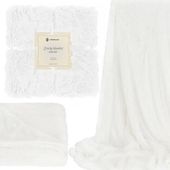 Narzuta na łóżko, pled 200x220 cm dwustronny koc włochacz na kanapę biały