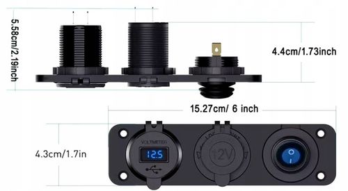 GNIAZDO ZAPALNICZKI Ładowarka USB 2xQC 3.0 WOLTOMIERZ PANEL 3 12/24V Kable na Arena.pl