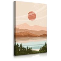 Obraz Do Sypialni Pejzaż Zachód Las Jezioro Natura Styl Boho 40cm x 50cm