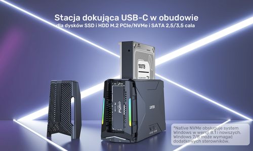 Unitek Stacja dokująca, 1x dysk M.2 NVMe, 1x dysk SATA, USB-C 10 Gbps na Arena.pl