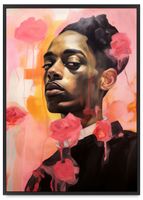 Plakat portret różowe kolory 30x40 cm w czarnej ramie