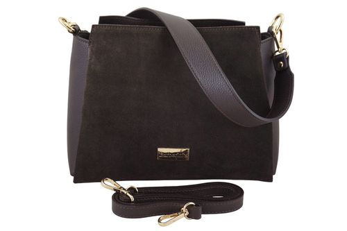 Torebka miejska z naturalnego zamszu i skóry - Brązowa ciemna na Arena.pl