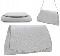 Srebrna Torebka Wieczorowa Kopertówka Wizytowa Łańcuszek Elegancka