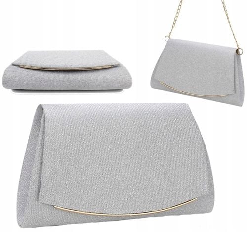 Srebrna Torebka Wieczorowa Kopertówka Wizytowa Łańcuszek Elegancka na Arena.pl