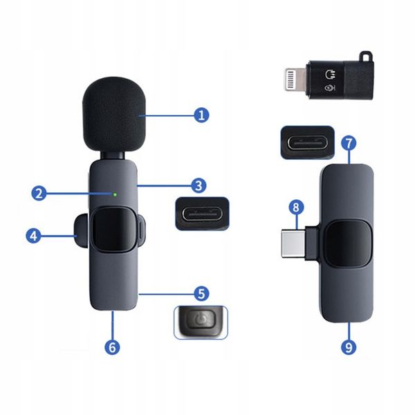 2x MIKROFON BEZPRZEWODOWY KRAWATOWY + ODBIORNIK USB-C + ADAPTER DO IPHONE zdjęcie 12