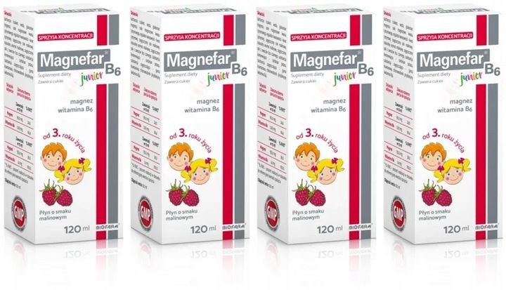 Magnefar B6 Junior Magnez Witamina B6 120 ml płyn o smaku malinowym zdjęcie 1