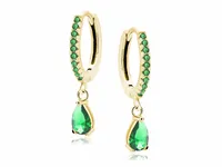 ELEGANCKIE POZŁACANE SREBRNE KOLCZYKI KÓŁKA ŁEZKI ZIELONE CYRKONIE