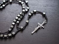 NASZYJNIK RÓŻANIEC Z HEMATYTU * PACIORKI 6mm