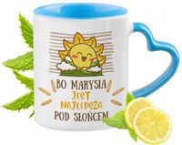 Dla Marysi Kubek Błękitny Z Uszkiem W Kształcie Serca Na Prezent Na Kawę
