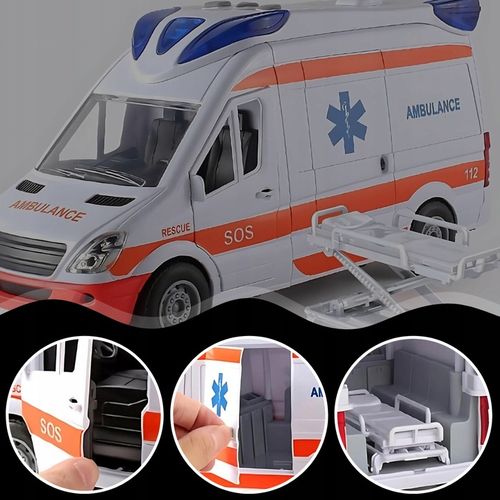 Auto Karetka Pogotowia Ambulans Bus Napęd Dźwięki Otwierane Drzwi z noszami na Arena.pl