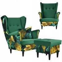 Fotel uszak Ari Print Duo z podnóżkiem, skandynawski Family Meble pufa