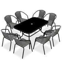 Meble ogrodowe na taras metalowe krzesła 8 szt. i stół komplet czarno-szary
