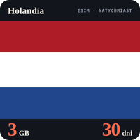 Karta eSIM Internet Holandia 3 GB na 30 dni - bez rejestracji
