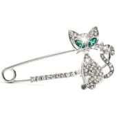 Broszka z cyrkoniami srebrna kot kotek przypinka agrafka elegancka