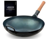 YOSUKATA Wok 36 cm Niebieski Stal Węglowa Profesjonalny Gaz Stir Fry BBQ