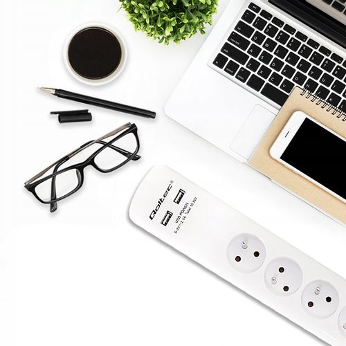Qoltec Przedłużacz Listwa antyprzepięciowa 4 gniazda 2 x USB 1.8m na Arena.pl