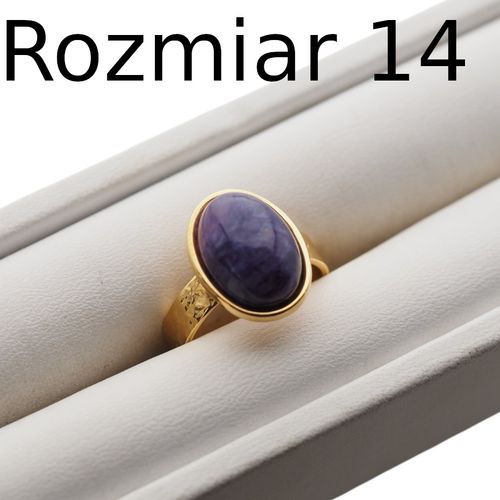 Pierścionek regulowany z Czaroitem w srebrze złoconym 14 (Średnica wewnętrzna 17 mm) +/- 2 rozmiary regulacji na Arena.pl