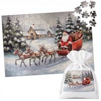 PUZZLE TRADYCYJNE - ŚWIĄTECZNE WZORY MIKOŁAJ RENIFER PREZENT - 96 el