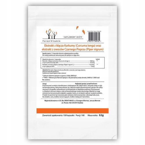 KURKUMINA PIPERYNA MOCNA STANDARYZACJA KURKUMA 100 na Arena.pl