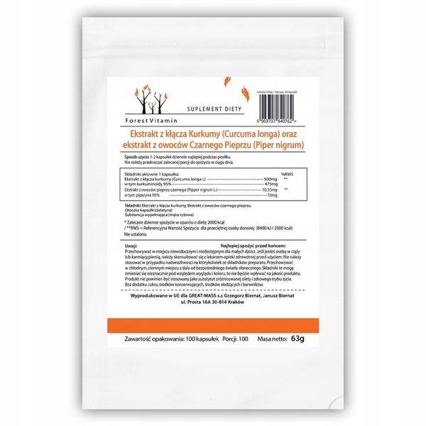 KURKUMINA PIPERYNA MOCNA STANDARYZACJA KURKUMA 100 zdjęcie 4