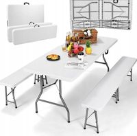 ZESTAW STÓŁ OGRODOWY+DWIE ŁAWKI ROZKŁADANY SKŁADANY STÓŁ CATERING MOCNY XXL