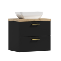 Szafka łazienkowa wisząca LUNA 60 czarny, dąb  z umywalką Lara (W7)