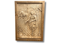 Obraz drewniany Święty Izydor patron rolników prezent do powieszenia 35cm